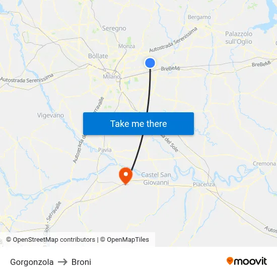 Gorgonzola to Broni map