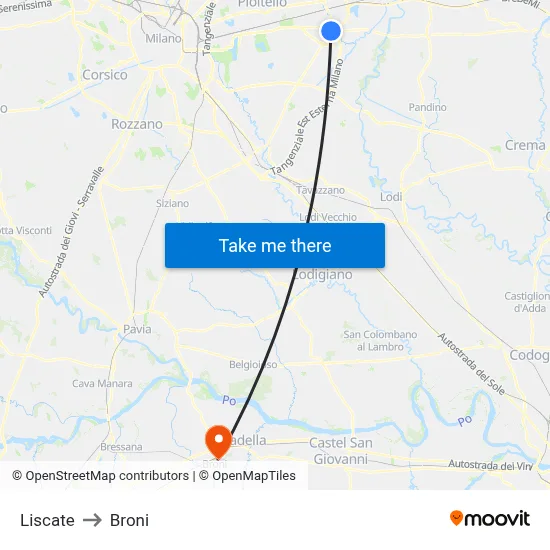 Liscate to Broni map