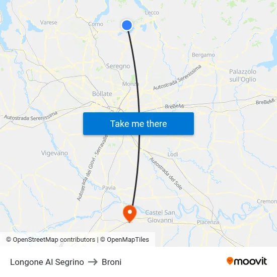 Longone Al Segrino to Broni map