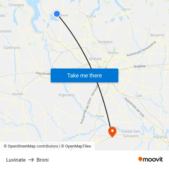 Luvinate to Broni map