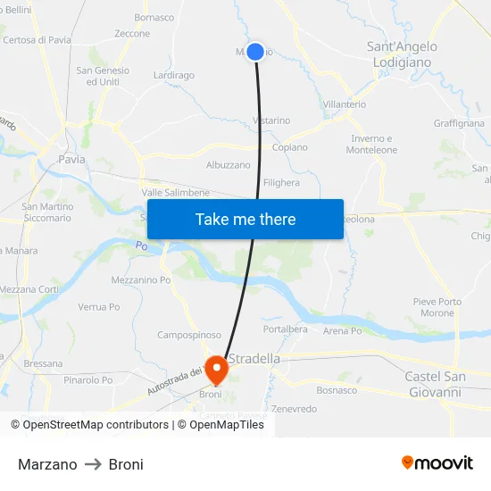 Marzano to Broni map