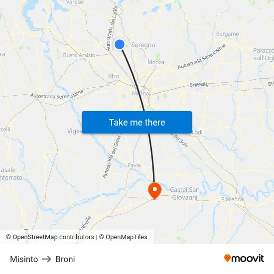 Misinto to Broni map