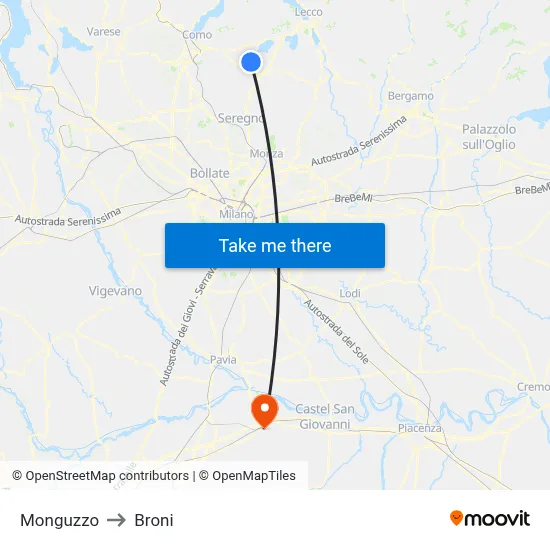 Monguzzo to Broni map
