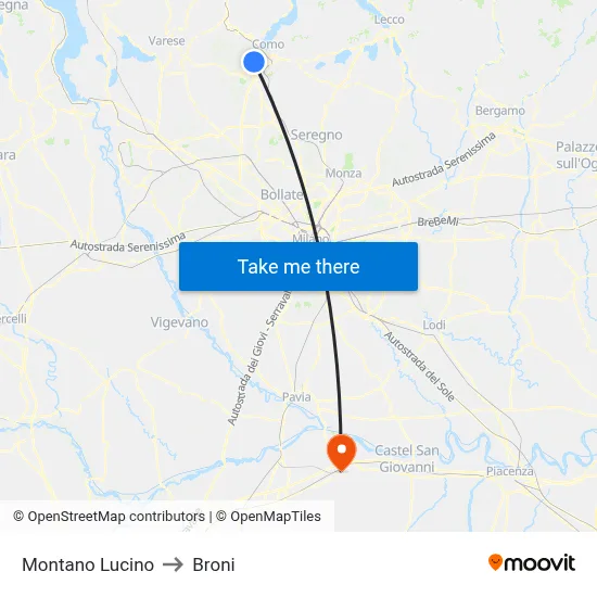 Montano Lucino to Broni map