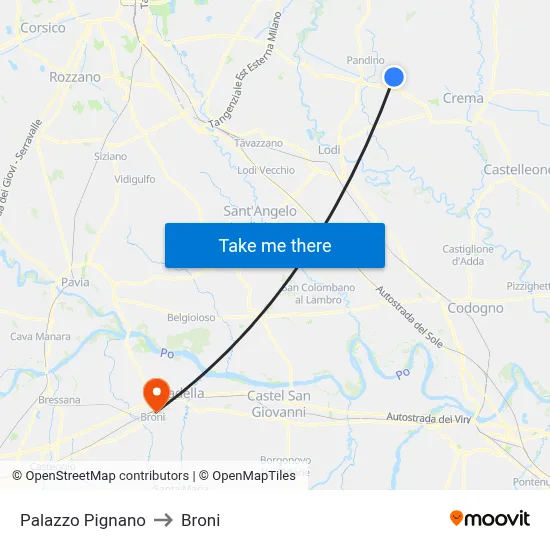 Palazzo Pignano to Broni map