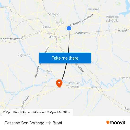 Pessano Con Bornago to Broni map