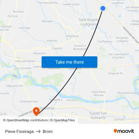 Pieve Fissiraga to Broni map