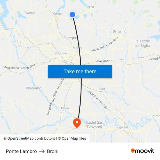 Ponte Lambro to Broni map