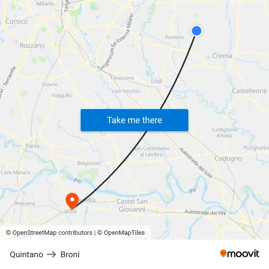 Quintano to Broni map