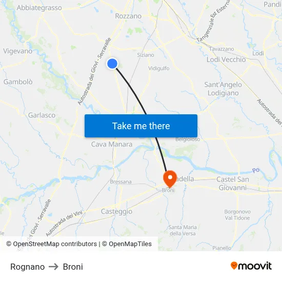 Rognano to Broni map