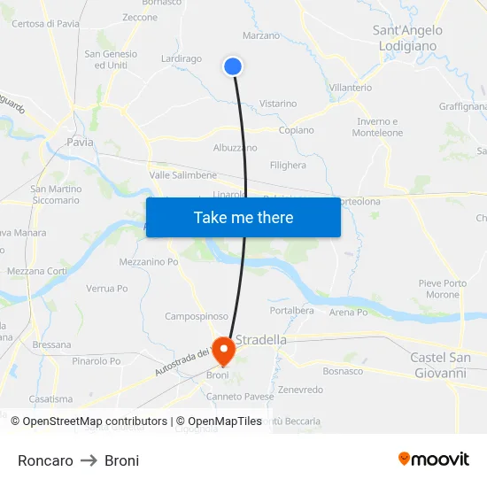Roncaro to Broni map