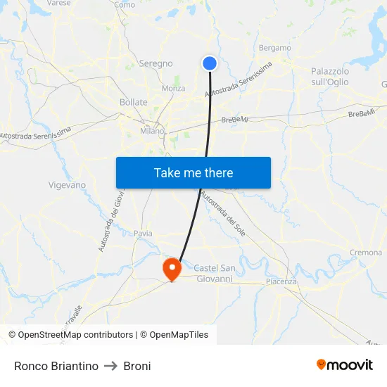 Ronco Briantino to Broni map