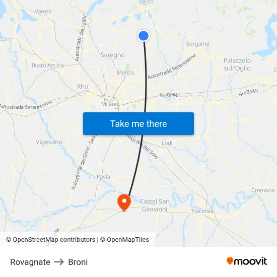 Rovagnate to Broni map