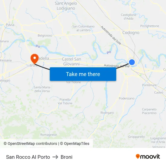 San Rocco Al Porto to Broni map