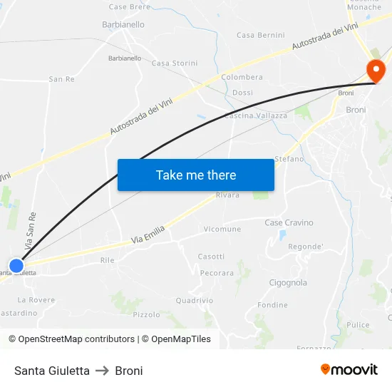 Santa Giuletta to Broni map