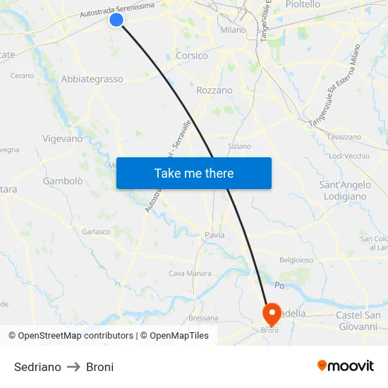 Sedriano to Broni map