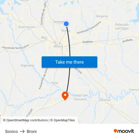 Sovico to Broni map