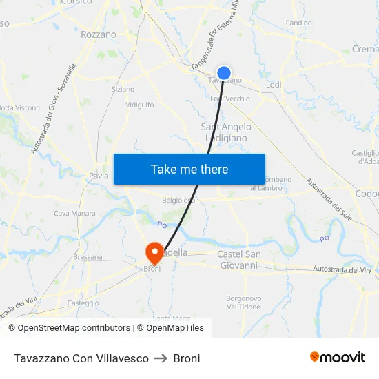 Tavazzano Con Villavesco to Broni map