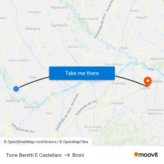 Torre Beretti e Castellaro to Broni map