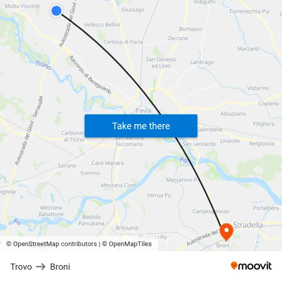 Trovo to Broni map