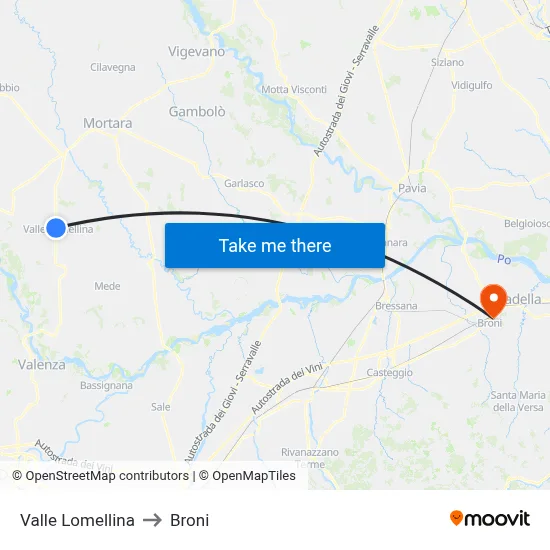 Valle Lomellina to Broni map