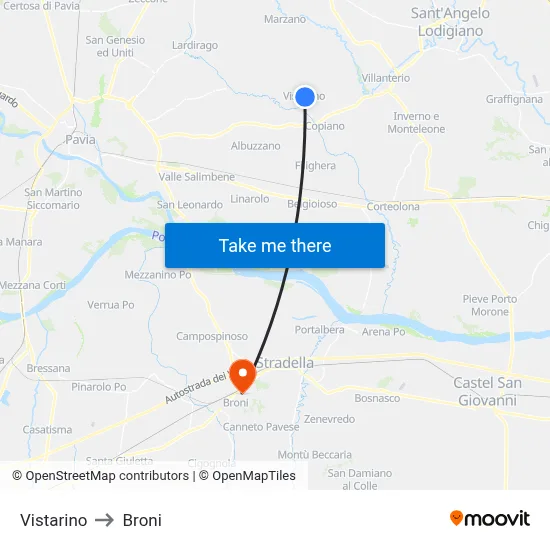 Vistarino to Broni map