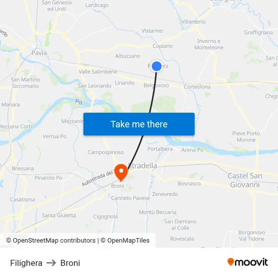 Filighera to Broni map