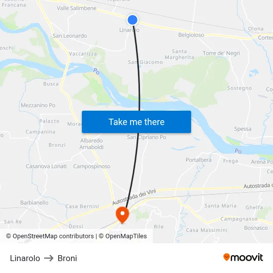 Linarolo to Broni map