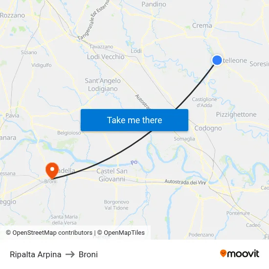 Ripalta Arpina to Broni map