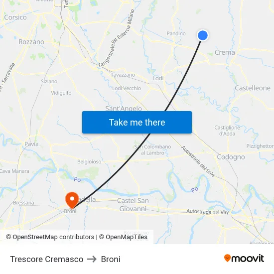 Trescore Cremasco to Broni map