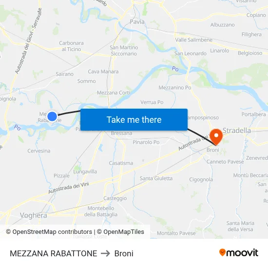 Mezzana Rabattone to Broni map