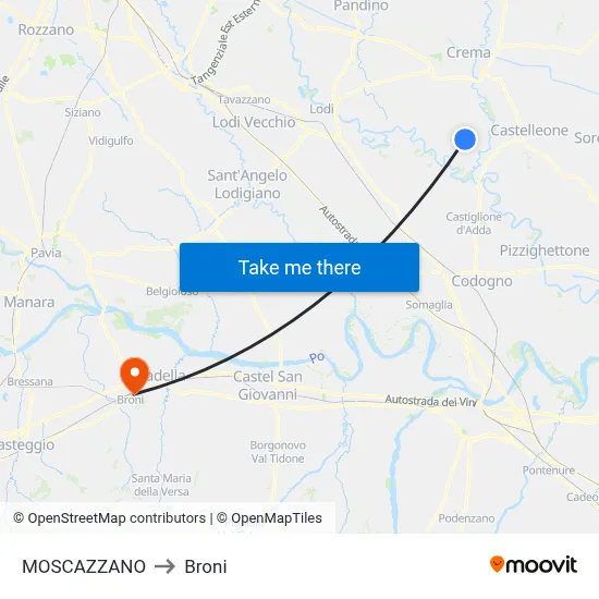 Moscazzano to Broni map