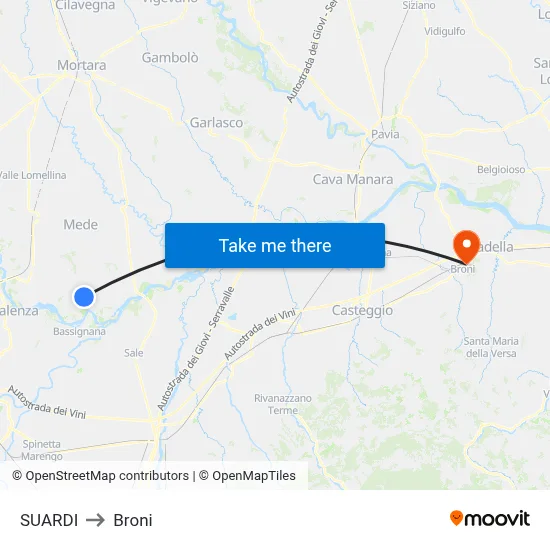 Suardi to Broni map