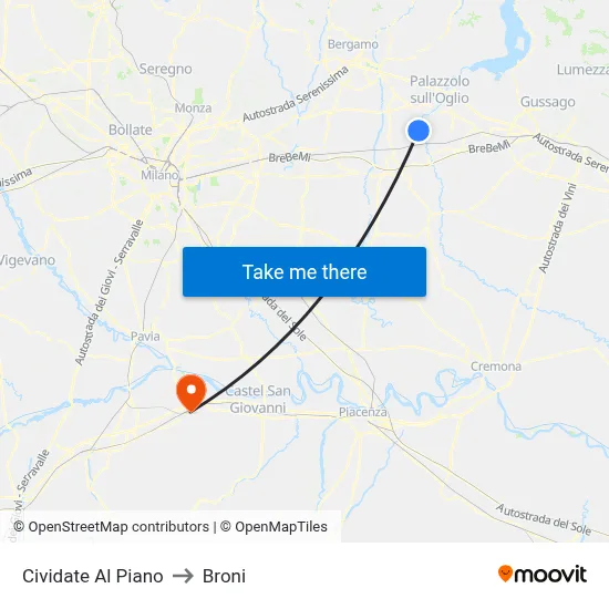 Cividate al Piano to Broni map