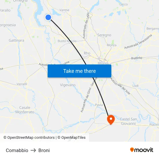 Comabbio to Broni map