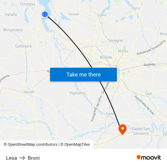 Lesa to Broni map