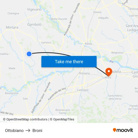 Ottobiano to Broni map
