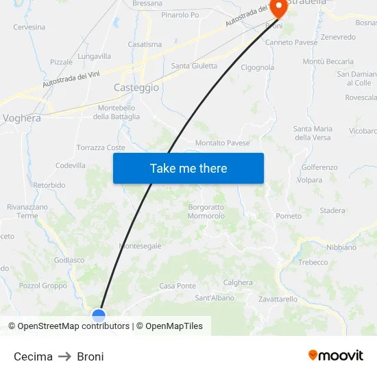 Cecima to Broni map