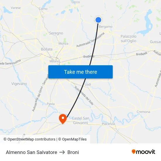 Almenno San Salvatore to Broni map