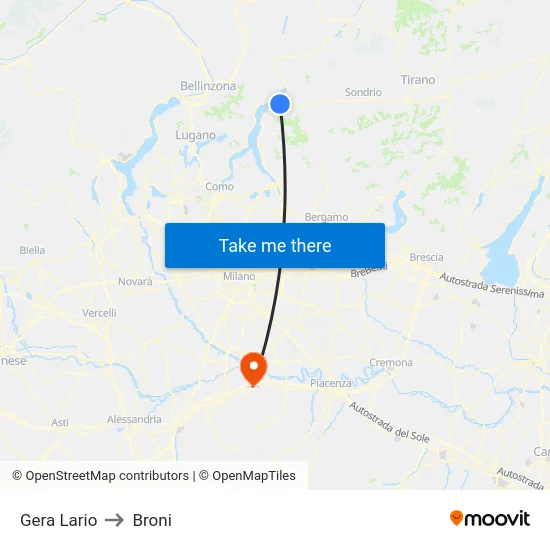 Gera Lario to Broni map