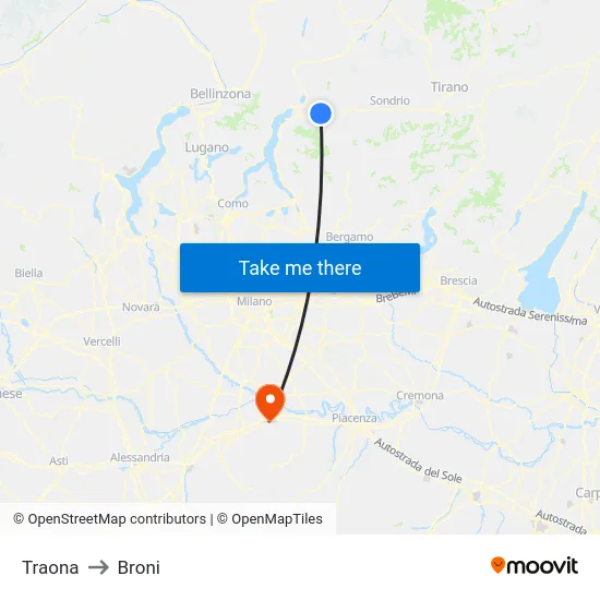 Traona to Broni map