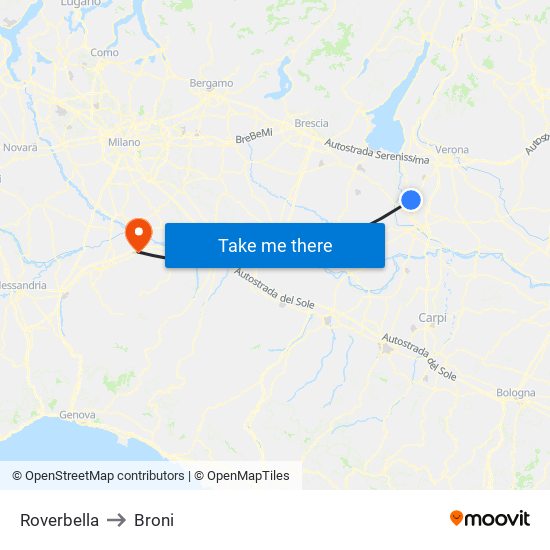 Roverbella to Broni map