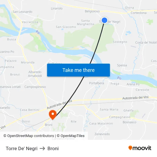Torre De' Negri to Broni map