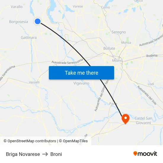Briga Novarese to Broni map