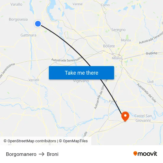 Borgomanero to Broni map