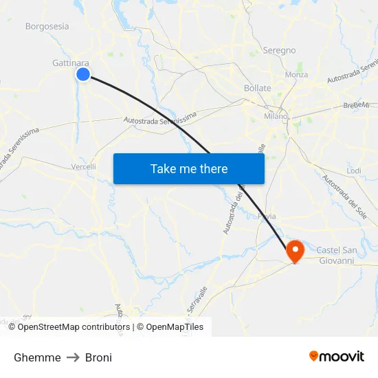 Ghemme to Broni map