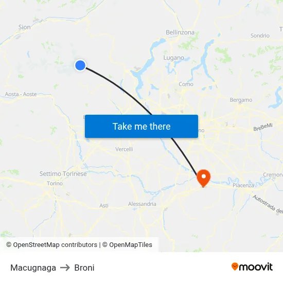 Macugnaga to Broni map