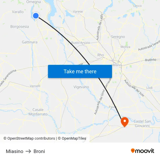 Miasino to Broni map