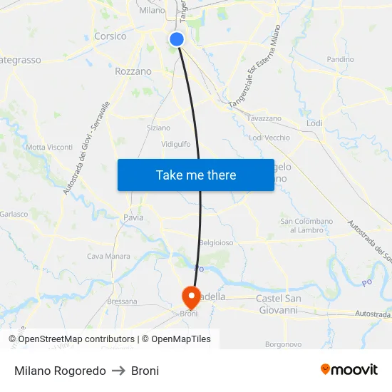Milano Rogoredo to Broni map