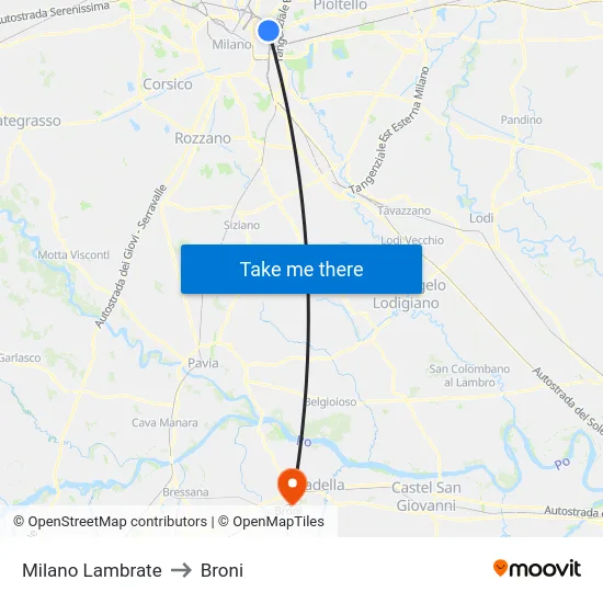 Milano Lambrate to Broni map